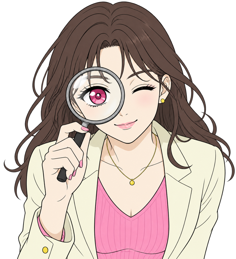 虫眼鏡で証拠を探すヒロイン
